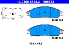 ATE 13.0460-5538.2 — Plăcuțe de frână disc