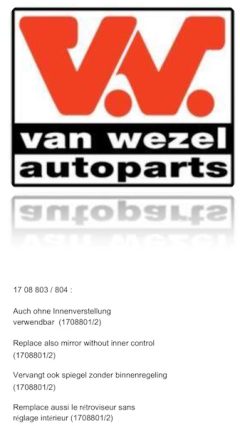 VAN WEZEL 1708801 — Oglindă exterioară