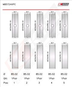 KING MB5724XPC — Set cuzineți palier arbore cotit