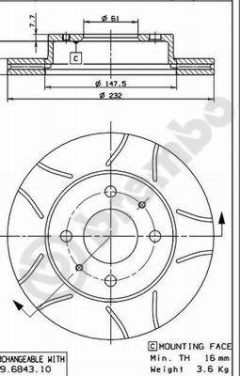 BREMBO 09.6943.75 — Тормозной диск