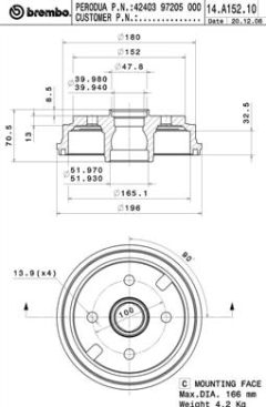 BREMBO 14.A152.10 — Tambur de frână