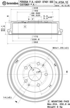 BREMBO 14.A154.10 — Тормозной барабан