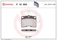 BREMBO P 16 003 — Колодки тормозные дисковые