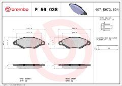 BREMBO P 56 038 — Plăcuțe de frână disc